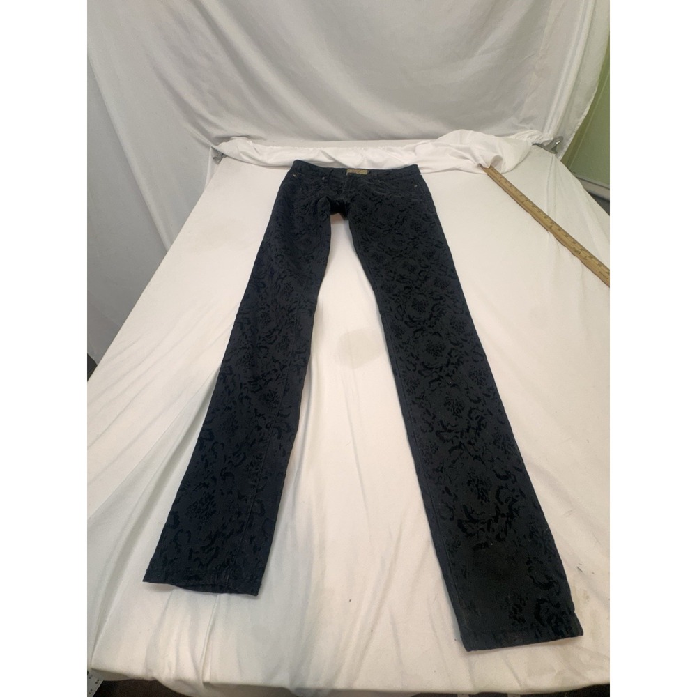 Dear John Joyrich Skinny Jeans  Black Velvet Floral Dark  Denim 27 Gothic Grunge
